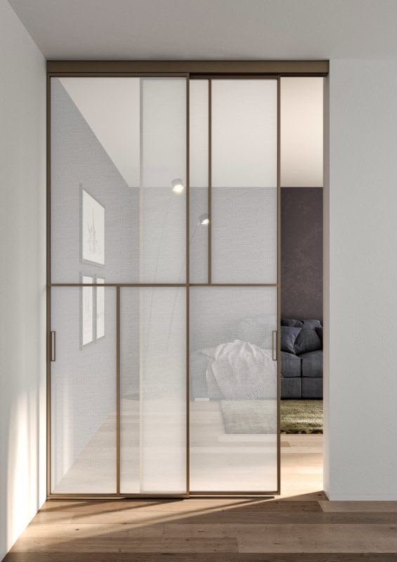 Slim aluminium sliding doors in a luxury modern interior