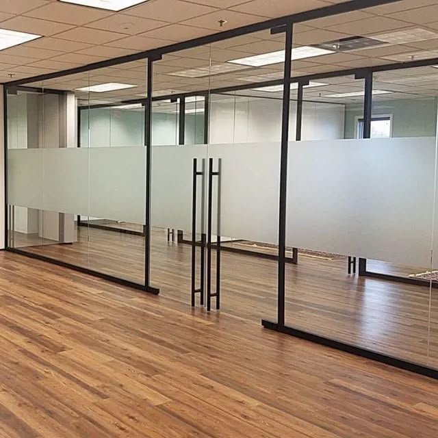 Completed aluminium framed partition installation